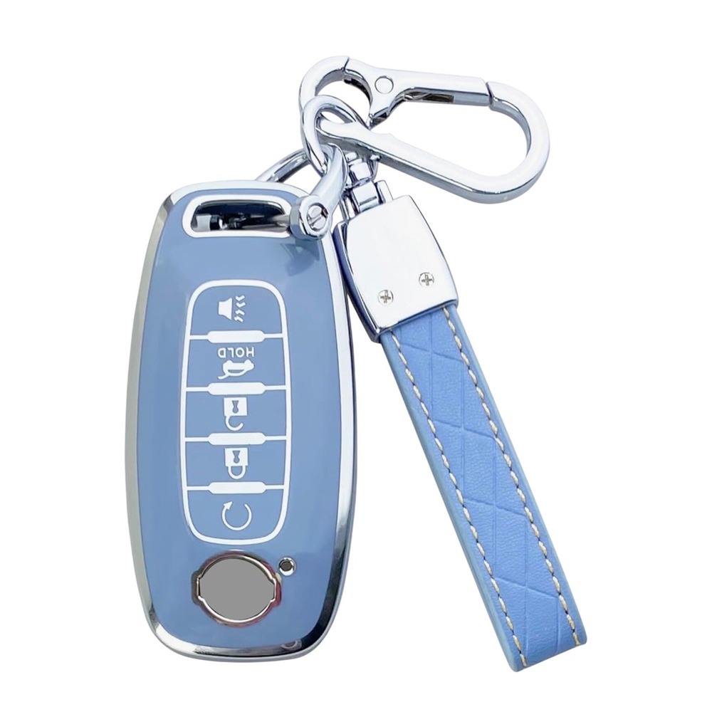 Blue Key Fob Cover Case for Nissan Pathfinder Rogue Kicks 5 Button Remote